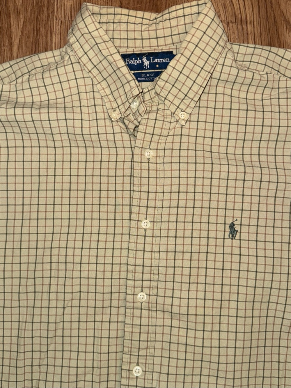 Vtg Ralph Lauren Blake Shirt Mens Light Olive Check Xl Cotton Long Sleeve